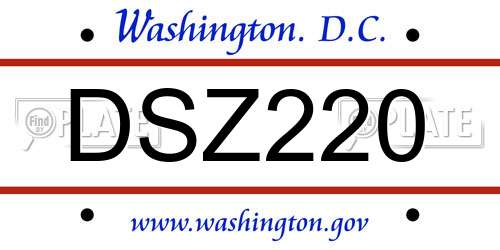 DSZ220 District Of Columbia License Plate