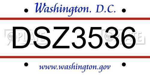 DSZ3536 District Of Columbia License Plate