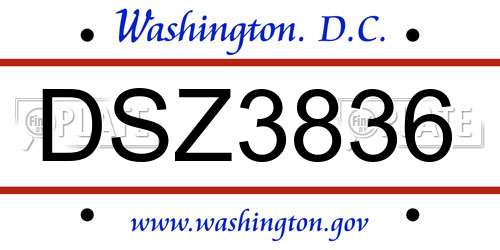 DSZ3836 District Of Columbia License Plate