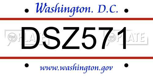DSZ571 District Of Columbia License Plate