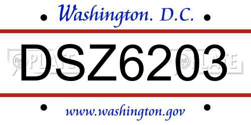 DSZ6203 District Of Columbia License Plate
