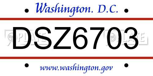 DSZ6703 District Of Columbia License Plate