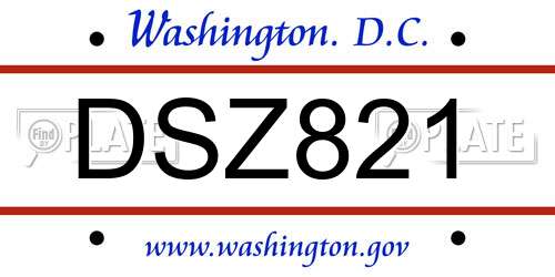 DSZ821 District Of Columbia License Plate