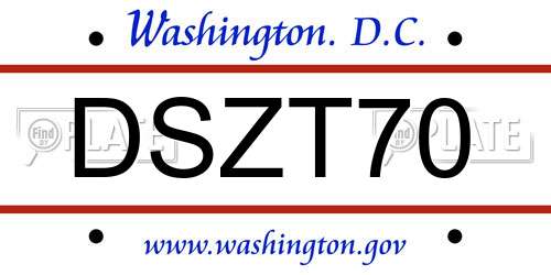 DSZT70 District Of Columbia License Plate