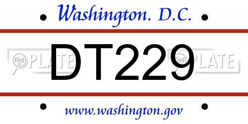 DT229 District Of Columbia License Plate