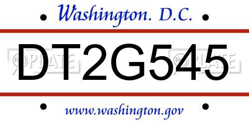 DT2G545 District Of Columbia License Plate