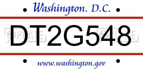DT2G548 District Of Columbia License Plate
