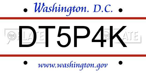 DT5P4K District Of Columbia License Plate