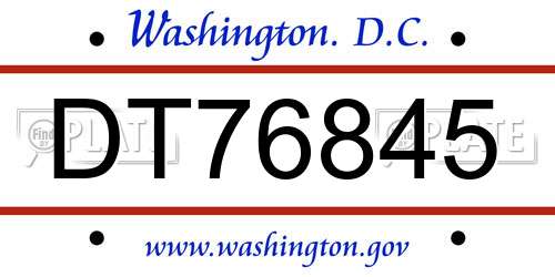 DT76845 District Of Columbia License Plate