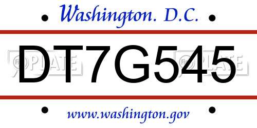 DT7G545 District Of Columbia License Plate