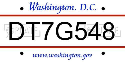 DT7G548 District Of Columbia License Plate