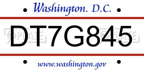 DT7G845 District Of Columbia License Plate