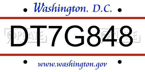 DT7G848 District Of Columbia License Plate