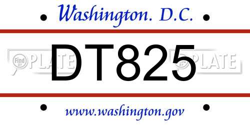 DT825 District Of Columbia License Plate