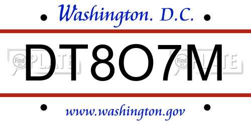DT8O7M District Of Columbia License Plate