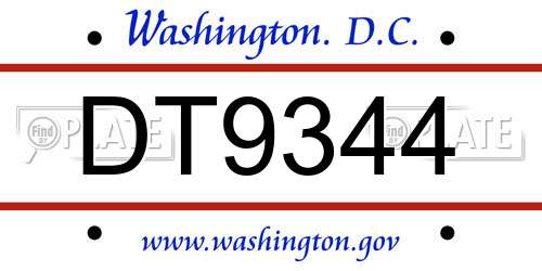 DT9344 District Of Columbia License Plate