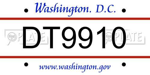 DT9910 District Of Columbia License Plate