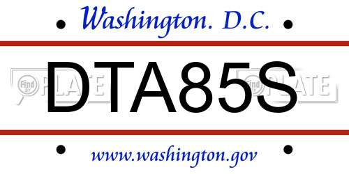 DTA85S District Of Columbia License Plate