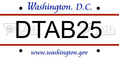DTAB25 District Of Columbia License Plate