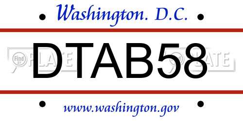 DTAB58 District Of Columbia License Plate