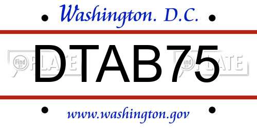 DTAB75 District Of Columbia License Plate