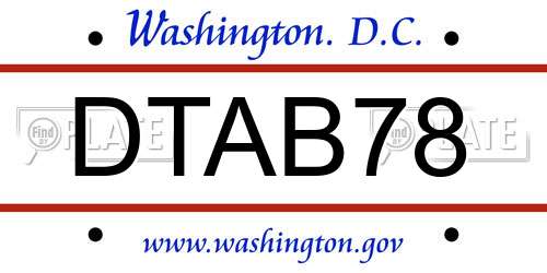DTAB78 District Of Columbia License Plate