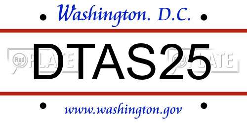 DTAS25 District Of Columbia License Plate