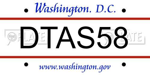 DTAS58 District Of Columbia License Plate