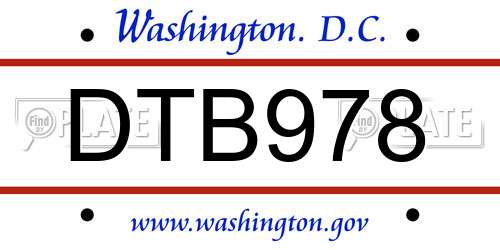 DTB978 District Of Columbia License Plate