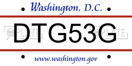 DTG53G District Of Columbia License Plate