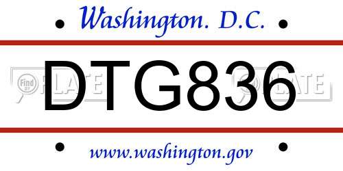 DTG836 District Of Columbia License Plate
