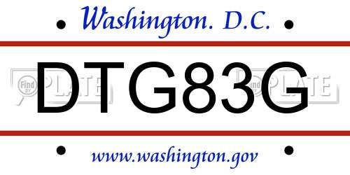DTG83G District Of Columbia License Plate