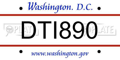 DTI890 District Of Columbia License Plate