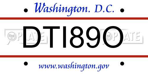DTI89O District Of Columbia License Plate