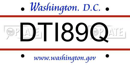 DTI89Q District Of Columbia License Plate