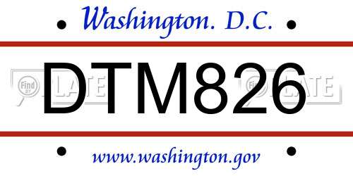 DTM826 District Of Columbia License Plate