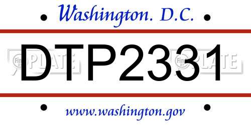 DTP2331 District Of Columbia License Plate