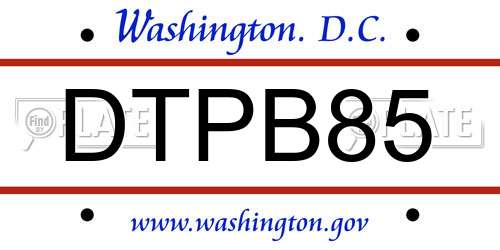 DTPB85 District Of Columbia License Plate