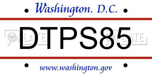 DTPS85 District Of Columbia License Plate
