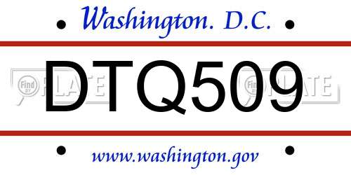 DTQ509 District Of Columbia License Plate