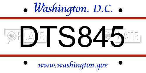 DTS845 District Of Columbia License Plate