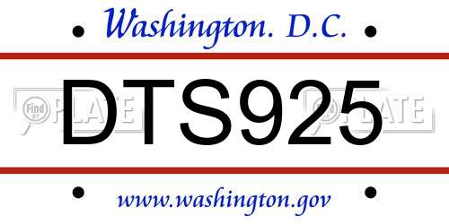 DTS925 District Of Columbia License Plate