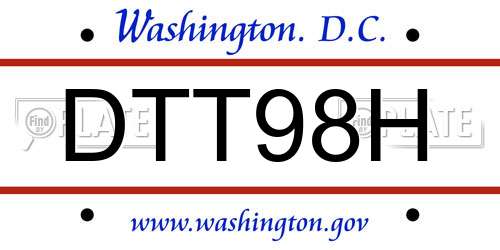 DTT98H District Of Columbia License Plate