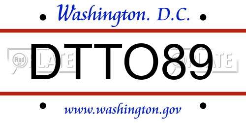 DTTO89 District Of Columbia License Plate