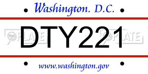 DTY221 District Of Columbia License Plate