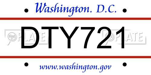 DTY721 District Of Columbia License Plate