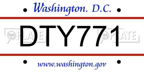 DTY771 District Of Columbia License Plate