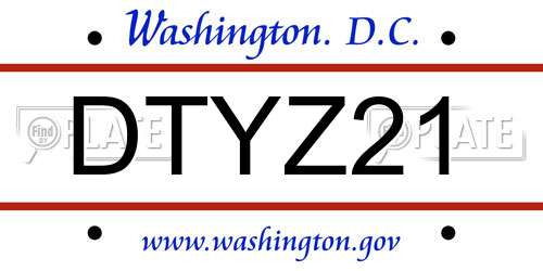 DTYZ21 District Of Columbia License Plate