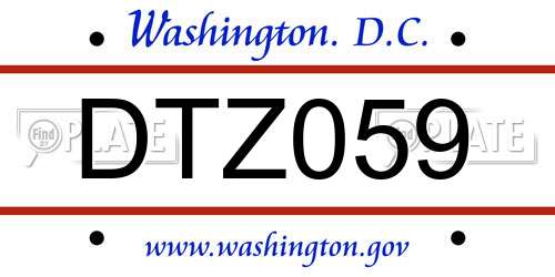 DTZ059 District Of Columbia License Plate