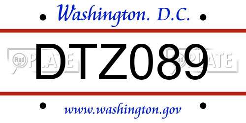 DTZ089 District Of Columbia License Plate